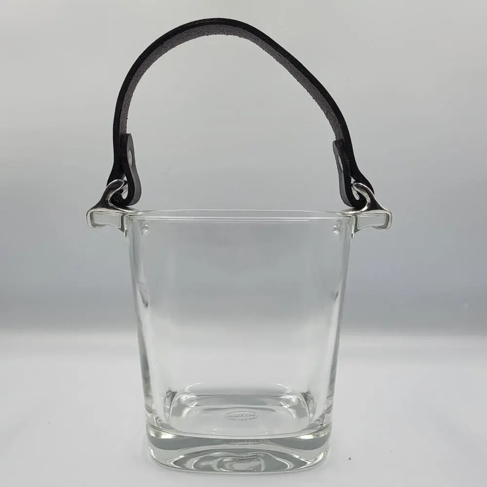 RARE ARTE ITALICA GIORGIO GLASS ICE BUCKET WITH LEATHER STRAP MADE IN ITALY MCM